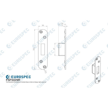 High quality image of Eurospec - Forend Strike & Fixing Pack To Suit BS8621 Cylinder Deadlock-Satin St | Sku. fsf5029sss-r | Trade Door Handles, Kendal.