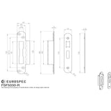 This image is a line drwaing of a Eurospec - Forend Strike & Fixing Pack To Suit BS8621 Cylinder Sashlock-Satin St available to order from Trade Door Handles in Kendal