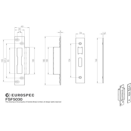 High quality image of Eurospec - Forend Strike & Fixing Pack To Suit BS8621 Cylinder Sashlock-Bright S | Sku. fsf5030bss | Trade Door Handles, Kendal.
