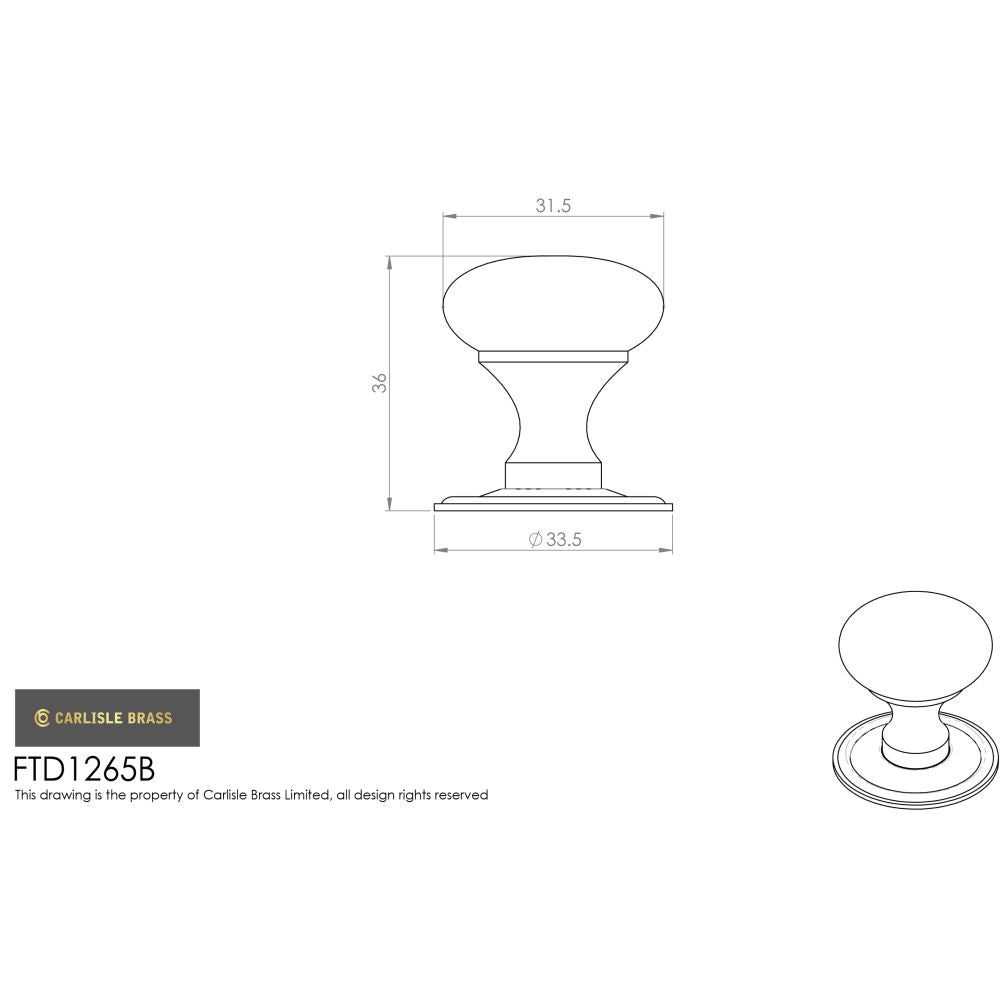 This image is a line drwaing of a FTD - Hollow Victorian Knob 32mm - Polished Chrome available to order from Trade Door Handles in Kendal