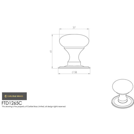 This image is a line drwaing of a FTD - Hollow Victorian Knob 38mm - Satin Chrome available to order from Trade Door Handles in Kendal