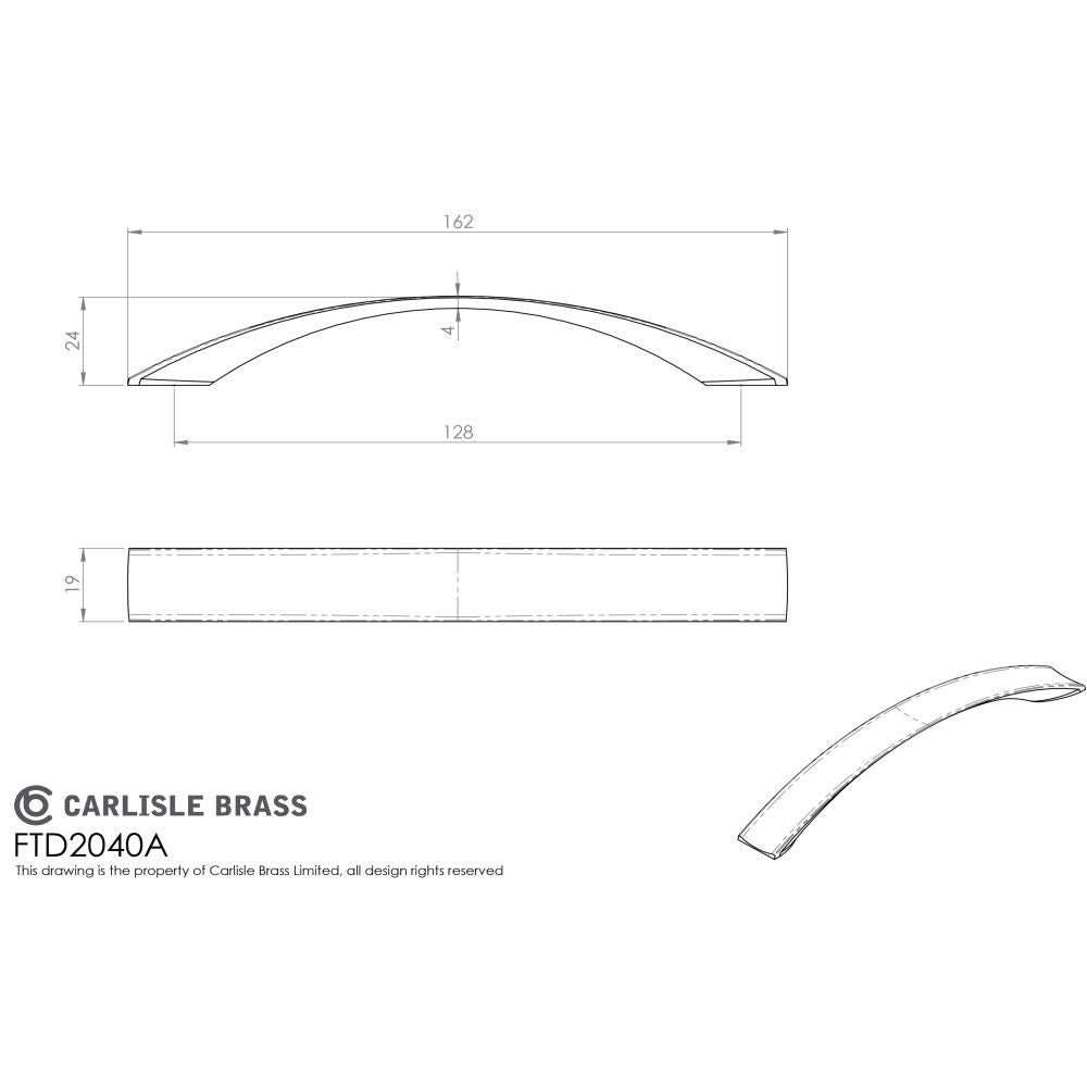 This image is a line drwaing of a FTD - Concave Bow Handle 128mm - Satin Nickel available to order from Trade Door Handles in Kendal