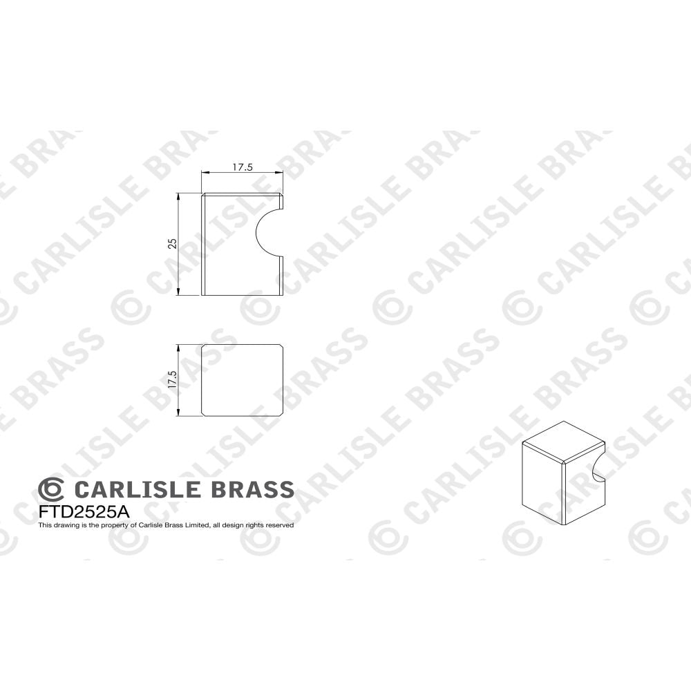 This image is a line drwaing of a FTD - Square Knob 18mm - Polished Chrome available to order from Trade Door Handles in Kendal