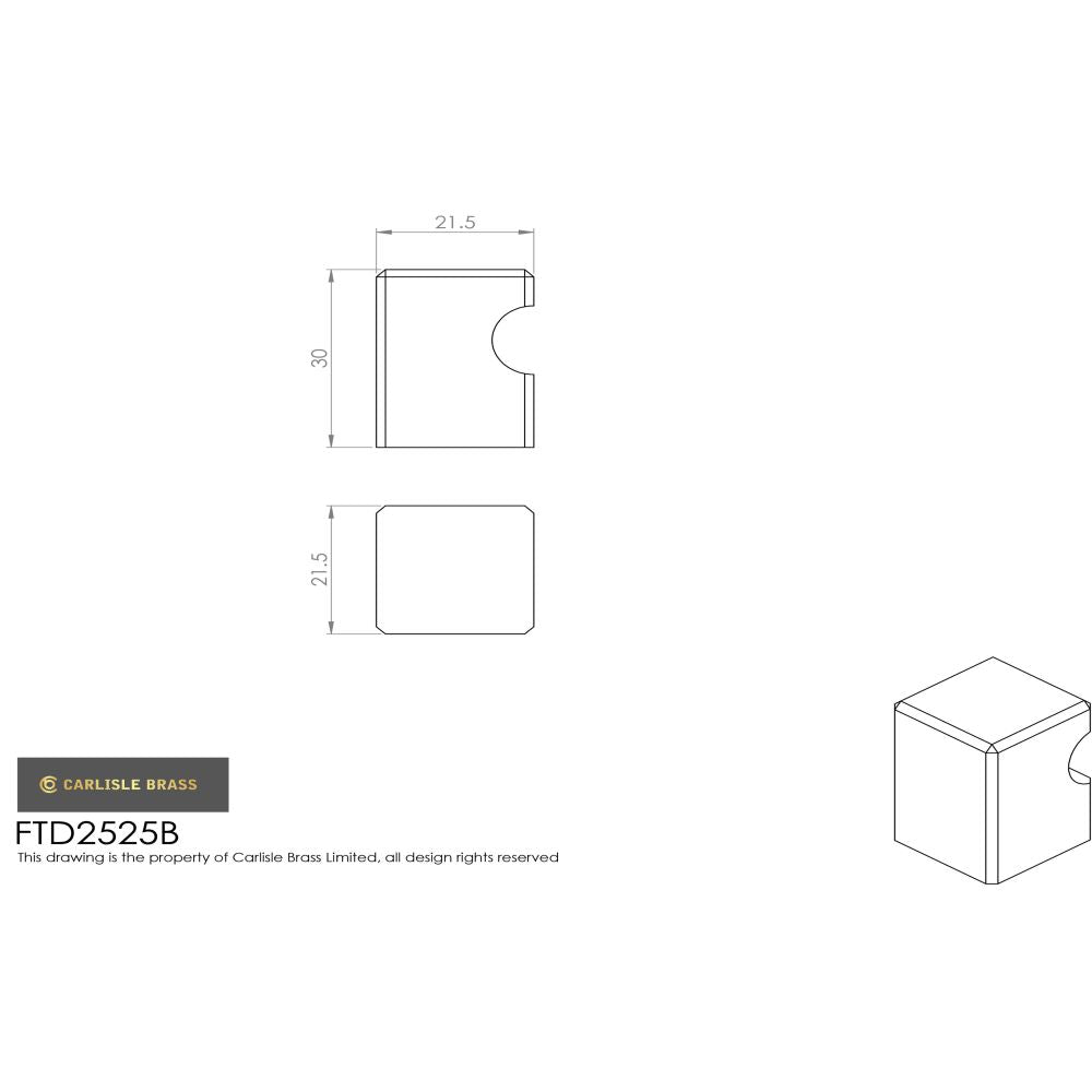 This image is a line drwaing of a FTD - Square Knob 22mm - Satin Nickel available to order from Trade Door Handles in Kendal