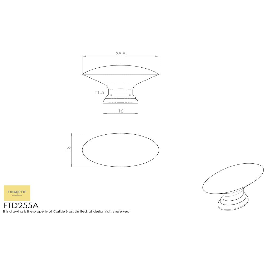 This image is a line drwaing of a FTD - Oval Knob - Satin Nickel available to order from Trade Door Handles in Kendal