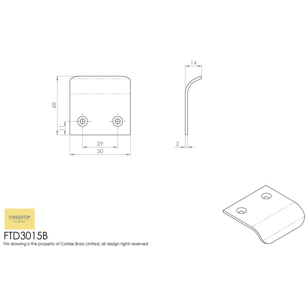 This image is a line drwaing of a FTD - Hidden Finger Pull - Polished Chrome available to order from Trade Door Handles in Kendal