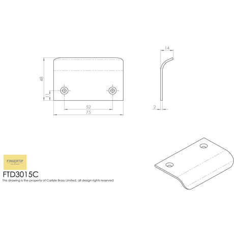 This image is a line drwaing of a FTD - Hidden Finger Pull - Satin Chrome available to order from Trade Door Handles in Kendal