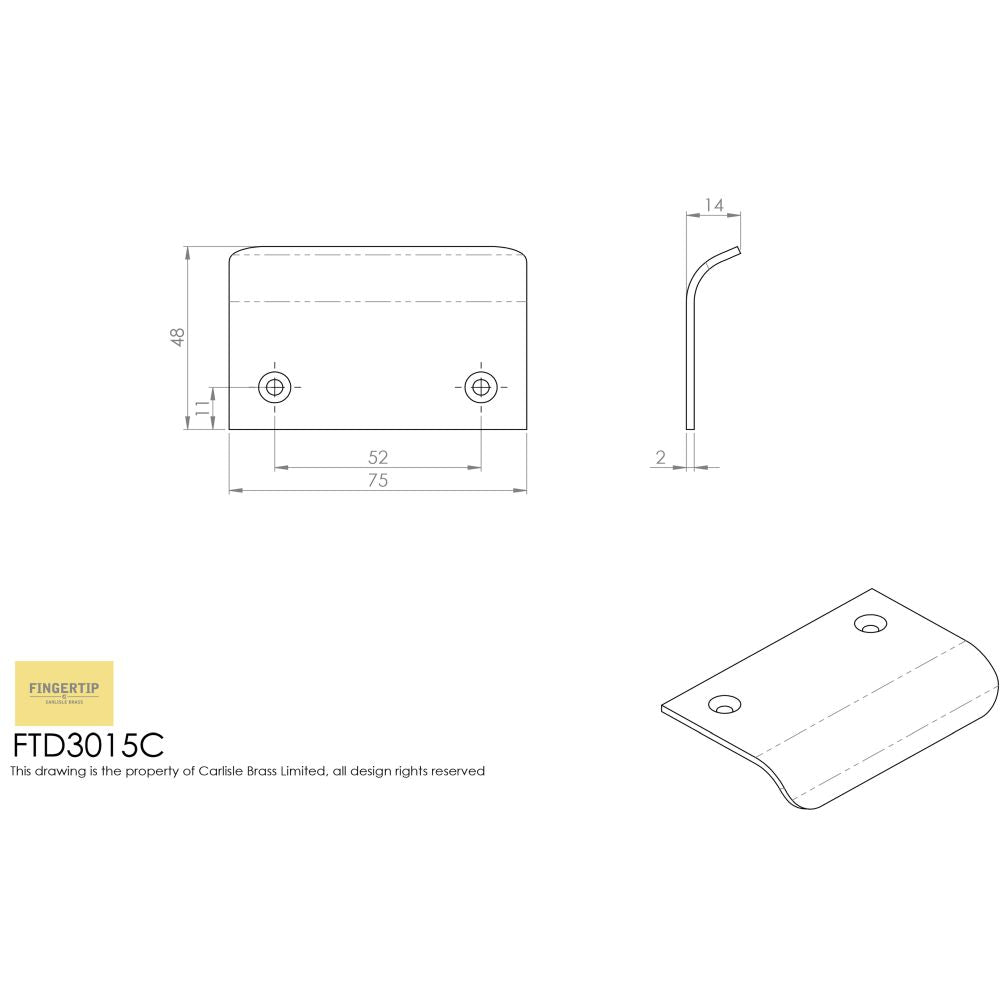 This image is a line drwaing of a FTD - Hidden Finger Pull - Polished Chrome available to order from Trade Door Handles in Kendal