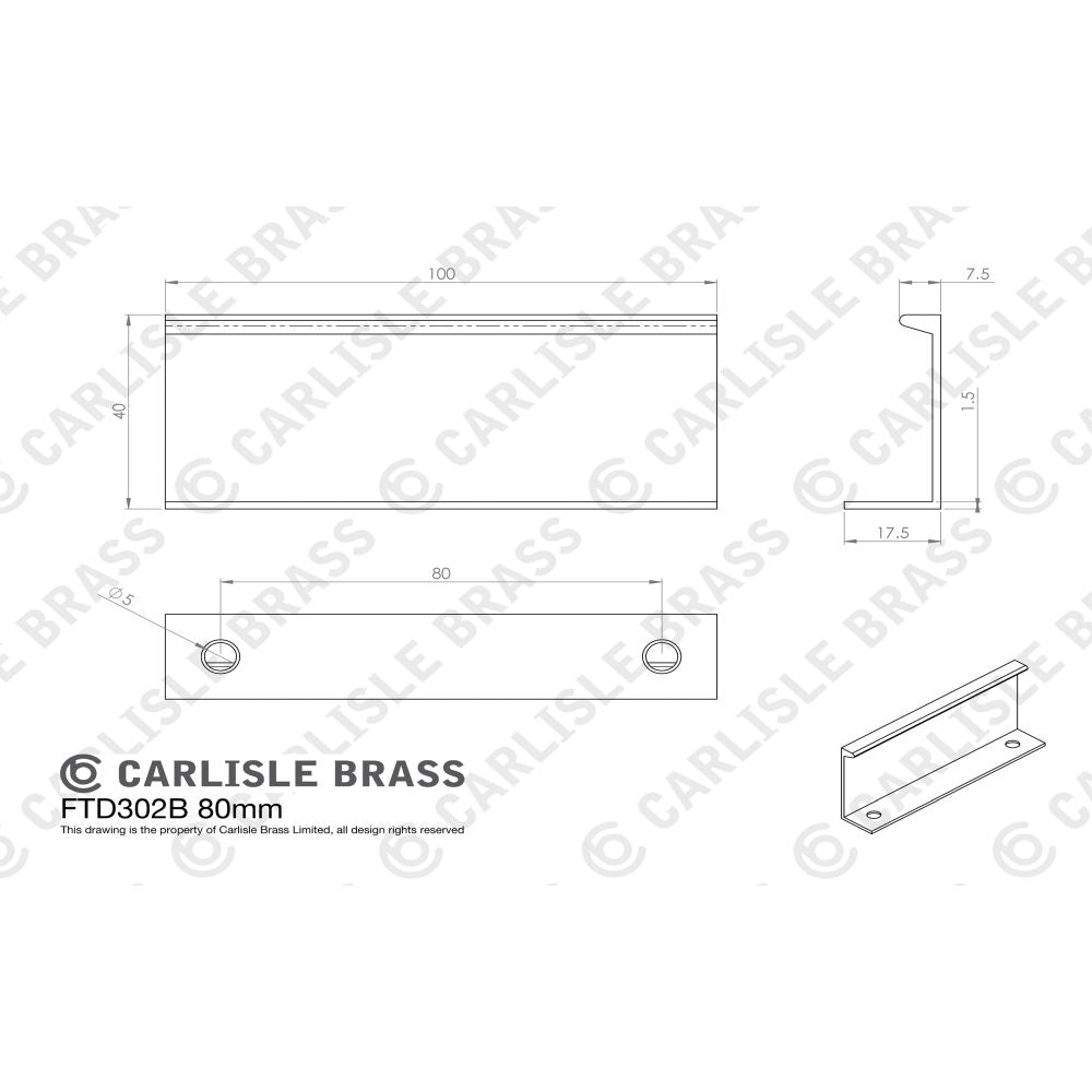 This image is a line drwaing of a Carlisle Brass - Squared Edge Pull 100mm - Polished Chrome available to order from Trade Door Handles in Kendal