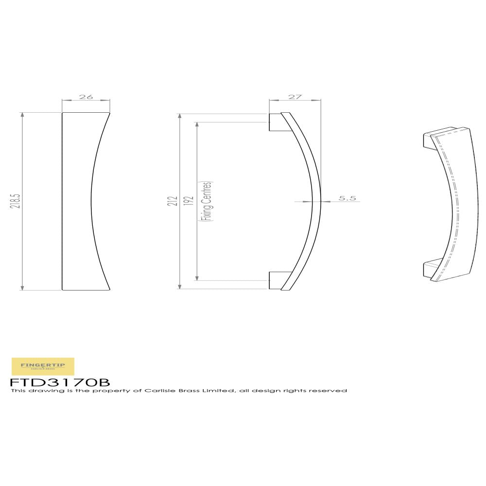 This image is a line drwaing of a FTD - Valetta Bow Handle 192mm - Polished Chrome available to order from Trade Door Handles in Kendal