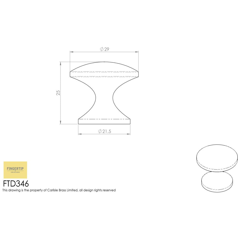 This image is a line drwaing of a FTD - Silhouette Knob 30mm - Satin Nickel available to order from Trade Door Handles in Kendal