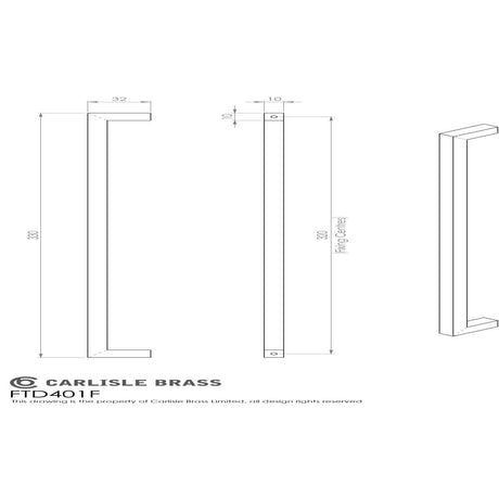 This image is a line drwaing of a FTD - Block Handle - Polished Chrome available to order from Trade Door Handles in Kendal