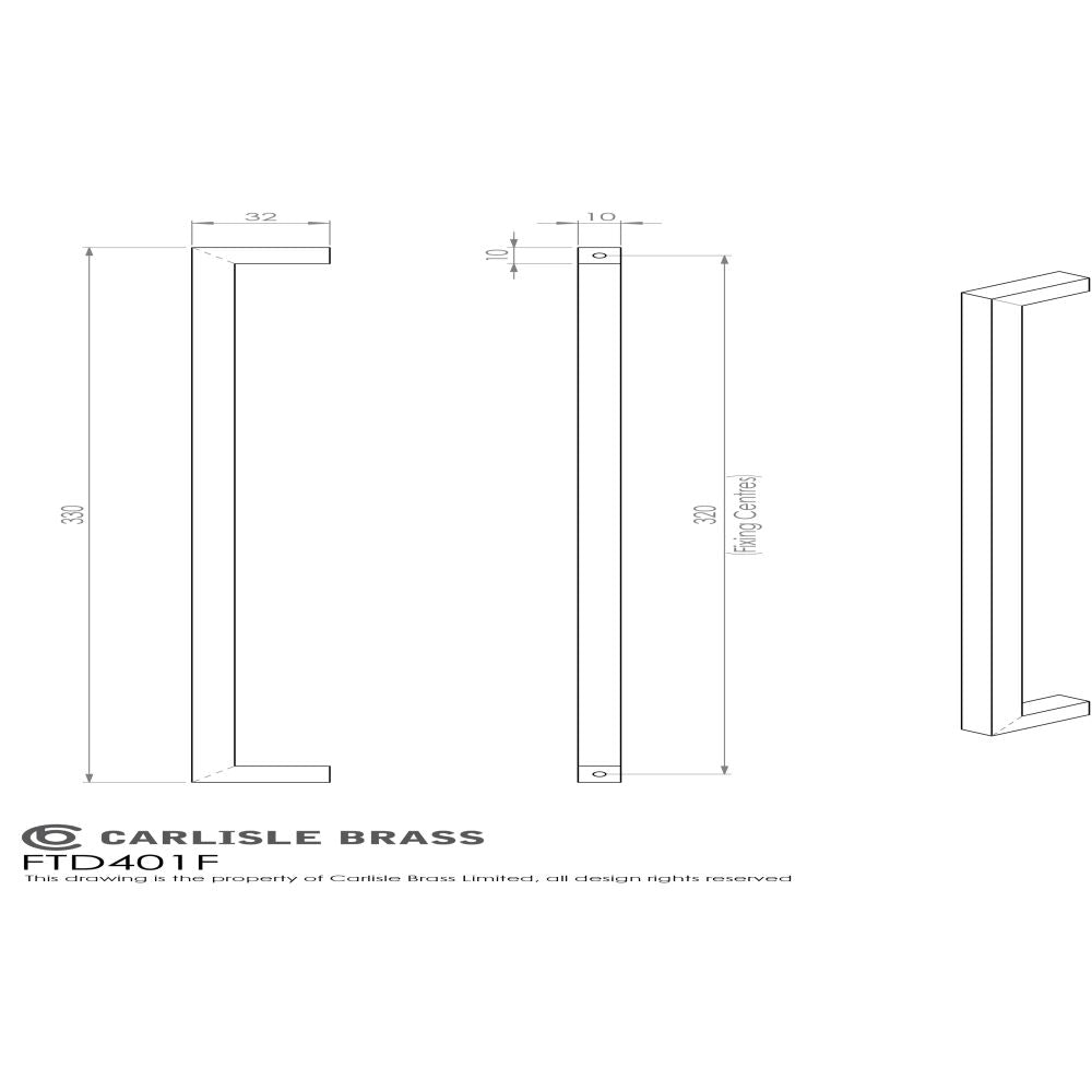 This image is a line drwaing of a FTD - Block Handle - Satin Brass available to order from Trade Door Handles in Kendal