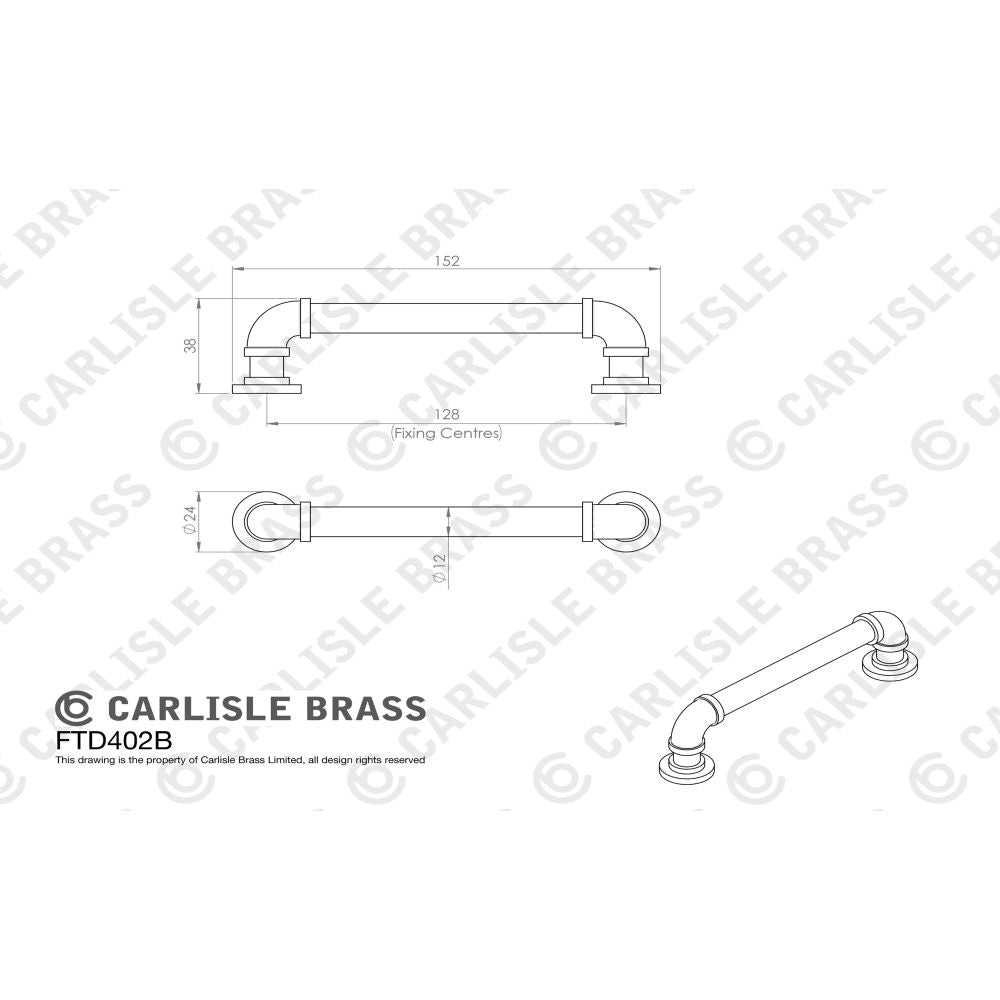 This image is a line drwaing of a FTD - Pipe Handle - Satin Nickel available to order from Trade Door Handles in Kendal