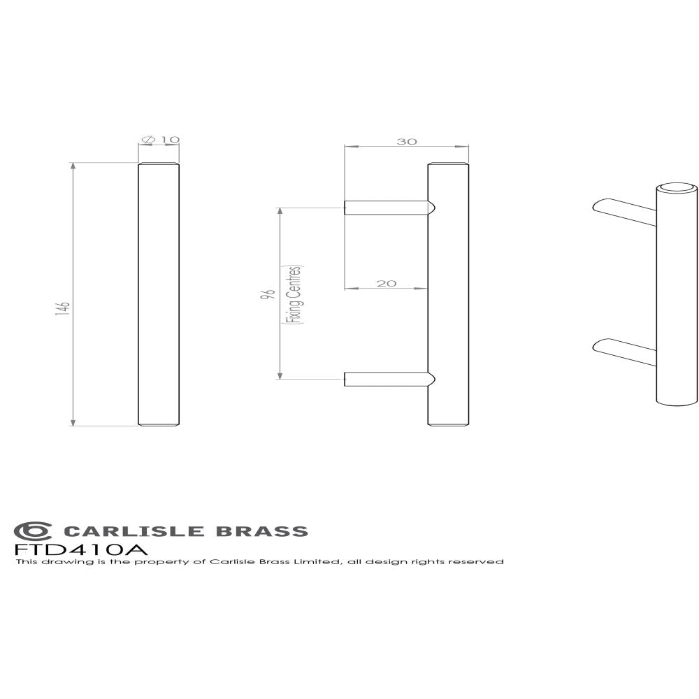 This image is a line drwaing of a FTD - Stainless Steel T-Bar Handle - Stainless Steel available to order from Trade Door Handles in Kendal