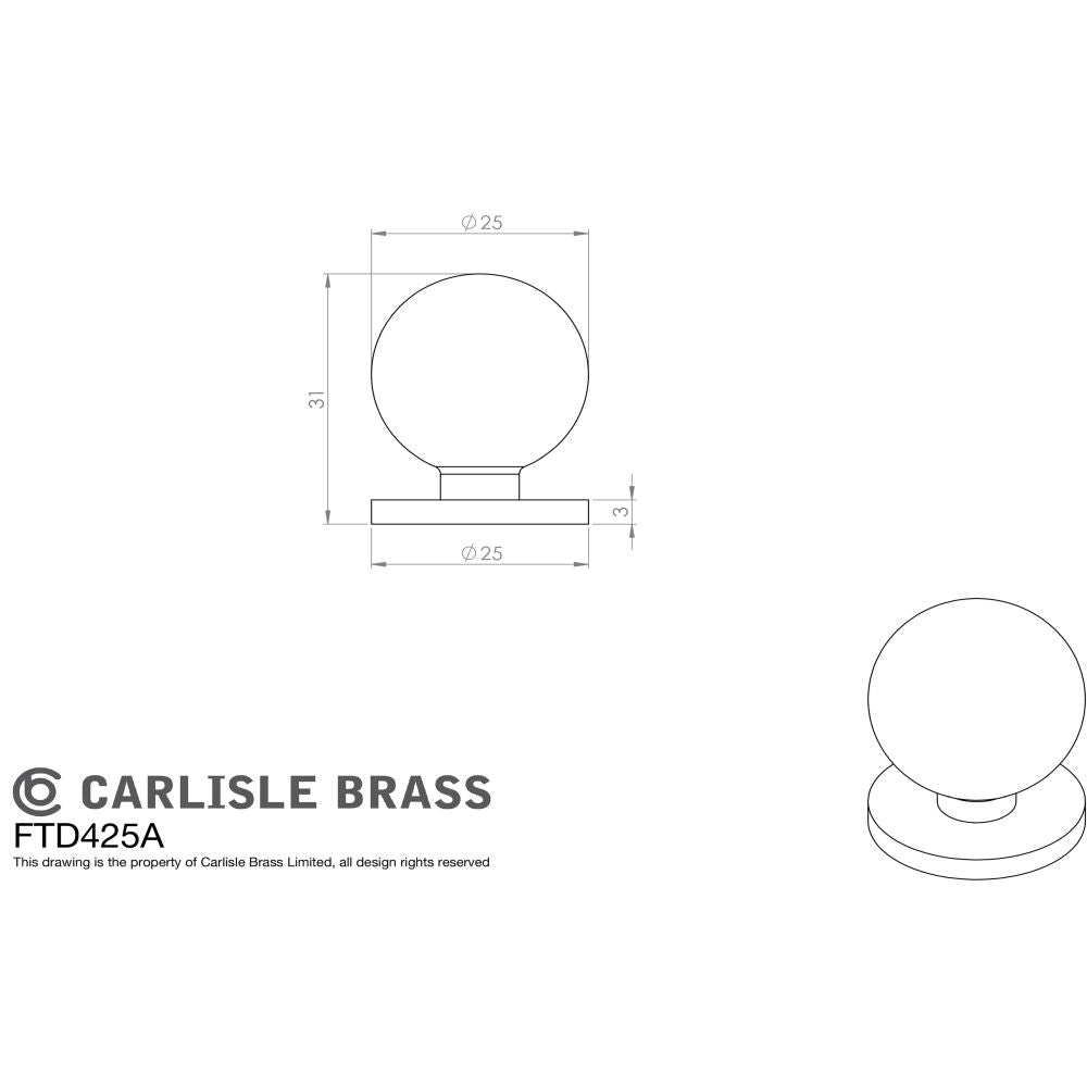 This image is a line drwaing of a FTD - Stainless Steel Spherical Knob 25mm - Stainless Steel available to order from Trade Door Handles in Kendal