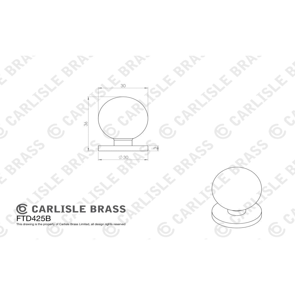 This image is a line drwaing of a FTD - Stainless Steel Spherical Knob 30mm - Stainless Steel available to order from Trade Door Handles in Kendal