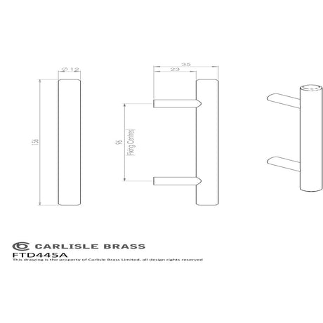 This image is a line drwaing of a FTD - Steel T-Bar Handle 96mm - Polished Chrome available to order from Trade Door Handles in Kendal