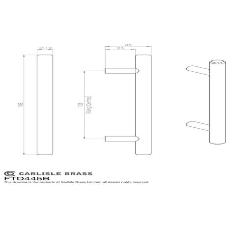 This image is a line drwaing of a Carlisle Brass - Steel T-Bar Handle 128mm - Antique Brass available to order from Trade Door Handles in Kendal