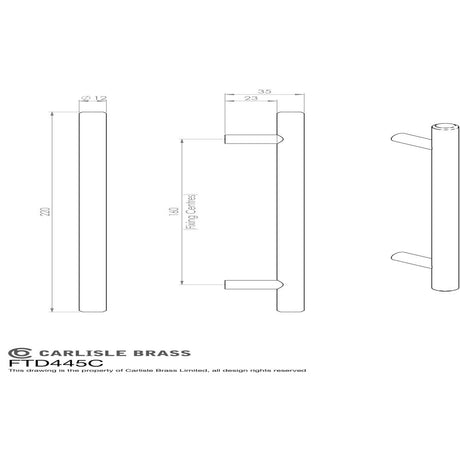 This image is a line drwaing of a FTD - Steel T-Bar Handle 160mm - Satin Nickel available to order from Trade Door Handles in Kendal