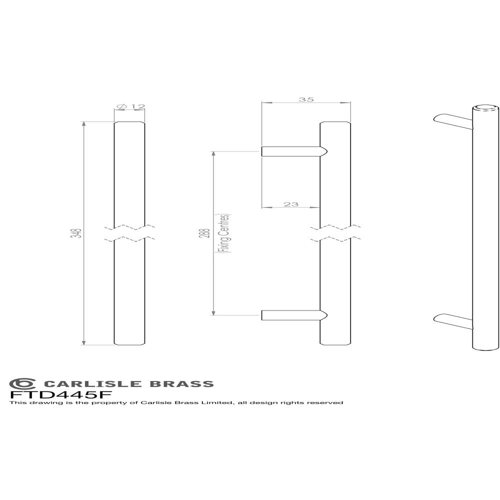 This image is a line drwaing of a FTD - Steel T-Bar Handle 288mm - Matt Black available to order from Trade Door Handles in Kendal