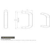 This image is a line drwaing of a FTD - D Handle 96mm - Satin Nickel available to order from Trade Door Handles in Kendal