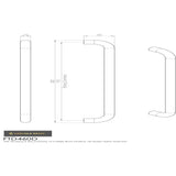 This image is a line drwaing of a FTD - D Handle 192mm - Polished Chrome available to order from Trade Door Handles in Kendal