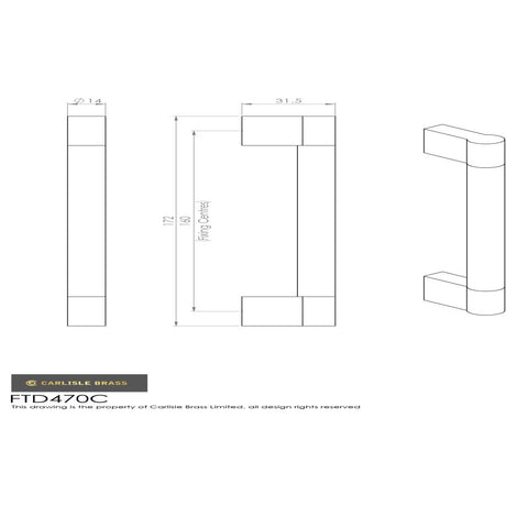 This image is a line drwaing of a FTD - Keyhole Handle 160mm - Satin Nickel/Polished Chrome available to order from Trade Door Handles in Kendal