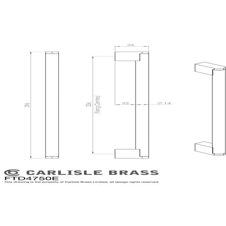 This image is a line drwaing of a FTD - Bar Handle 256mm - Satin Nickel/Stainless Steel available to order from Trade Door Handles in Kendal