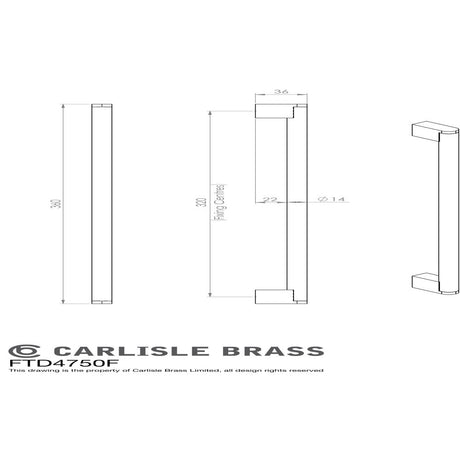 This image is a line drwaing of a FTD - Bar Handle 320mm - Satin Nickel/Stainless Steel available to order from Trade Door Handles in Kendal