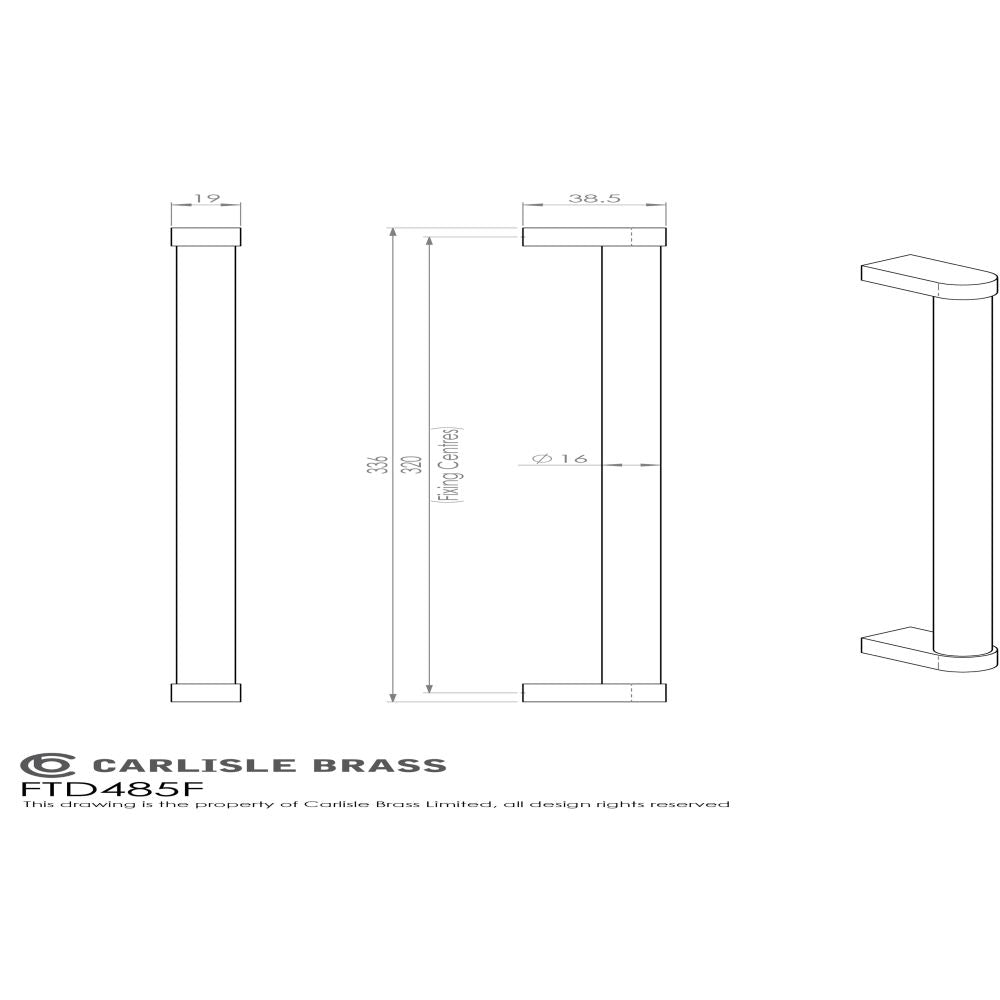 This image is a line drwaing of a FTD - Bauhaus Handle 320mm - Satin Nickel/Polished Chrome available to order from Trade Door Handles in Kendal