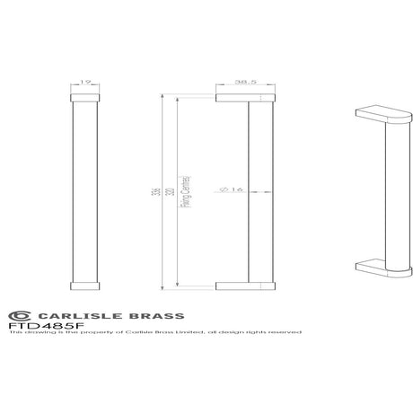 This image is a line drwaing of a FTD - Bauhaus Handle 320mm - Satin Nickel/Polished Chrome available to order from Trade Door Handles in Kendal