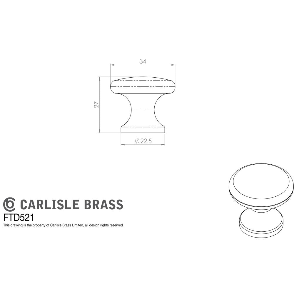 This image is a line drwaing of a FTD - Temperance Knob 35mm - Pewter Effect available to order from Trade Door Handles in Kendal