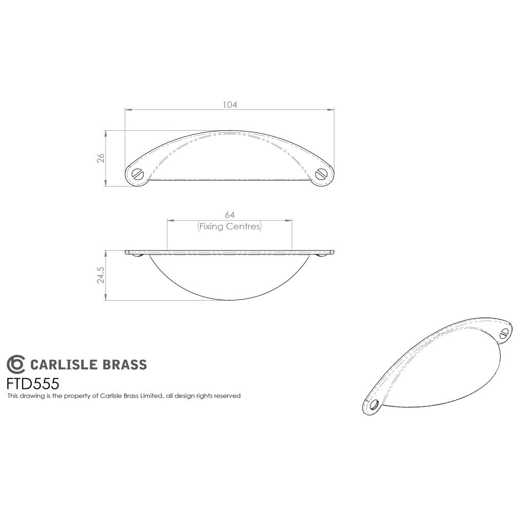 This image is a line drwaing of a FTD - Cup Pattern Handle 64mm - Pewter available to order from Trade Door Handles in Kendal