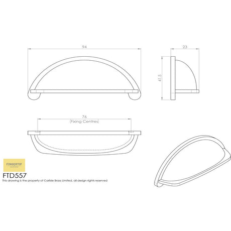 This image is a line drwaing of a FTD - Cottage Cup Pull 76mm - Satin Nickel available to order from Trade Door Handles in Kendal