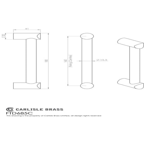 This image is a line drwaing of a FTD - Bar Handle 160mm - Satin Nickel available to order from Trade Door Handles in Kendal