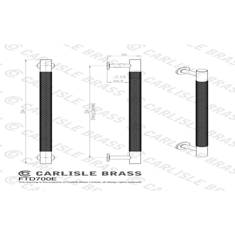 This image is a line drwaing of a FTD - Knurled Pull Handle 224mm c/c - Satin Brass available to order from Trade Door Handles in Kendal