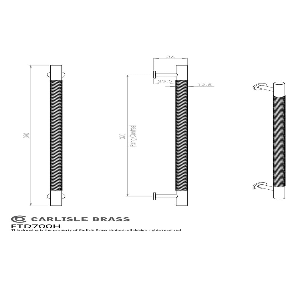 This image is a line drwaing of a FTD - Knurled Pull Handle 320mm c/c - Antique Brass available to order from Trade Door Handles in Kendal