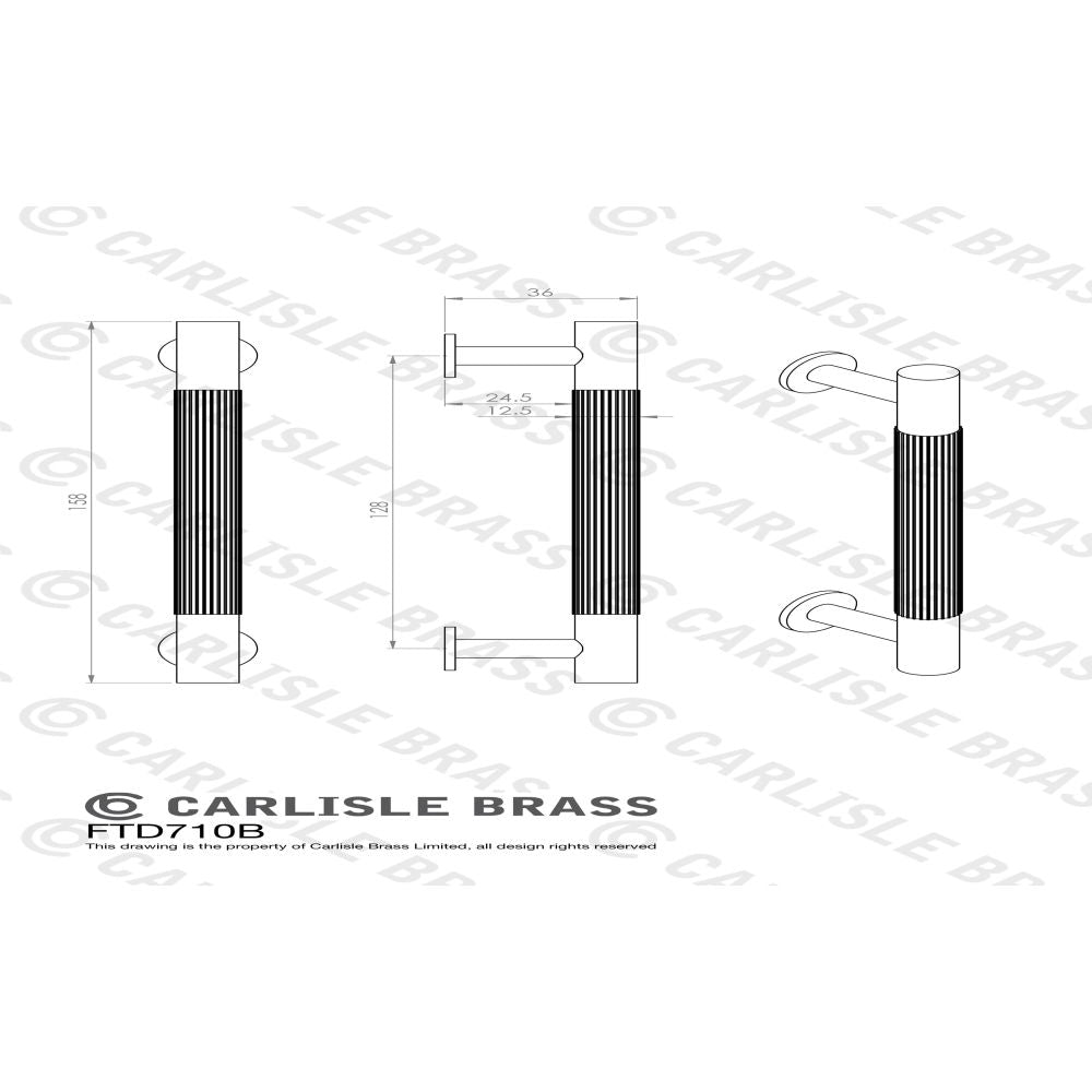 This image is a line drwaing of a Carlisle Brass - Lines Pull Handle 128mm c/c - Matt Black available to order from Trade Door Handles in Kendal