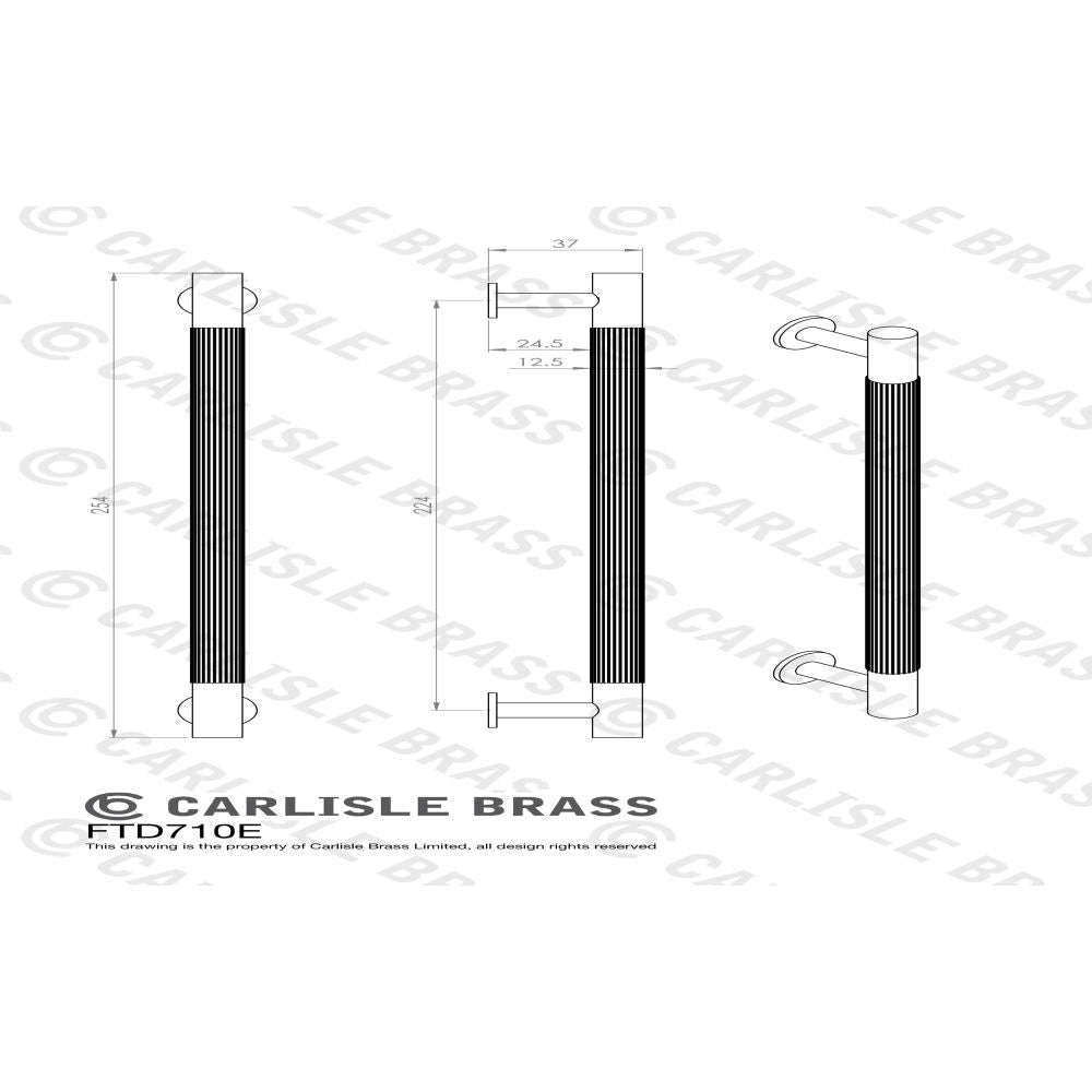 This image is a line drwaing of a Carlisle Brass - Lines Pull Handle 224mm c/c - Satin Brass available to order from Trade Door Handles in Kendal