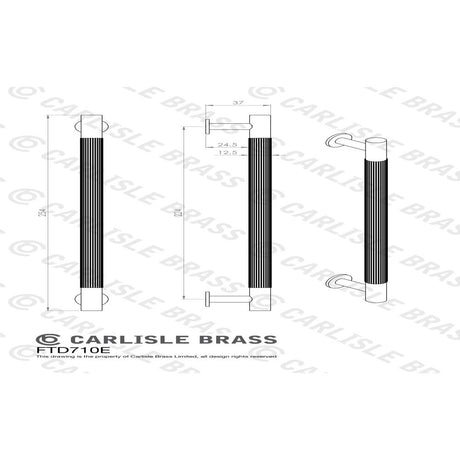 This image is a line drwaing of a Carlisle Brass - Lines Pull Handle 224mm c/c - Satin Brass available to order from Trade Door Handles in Kendal