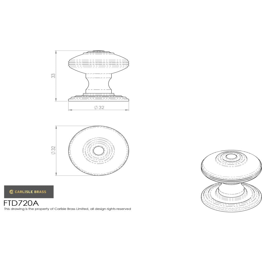 This image is a line drwaing of a FTD - Anderson Knob 32mm - Satin Nickel available to order from Trade Door Handles in Kendal