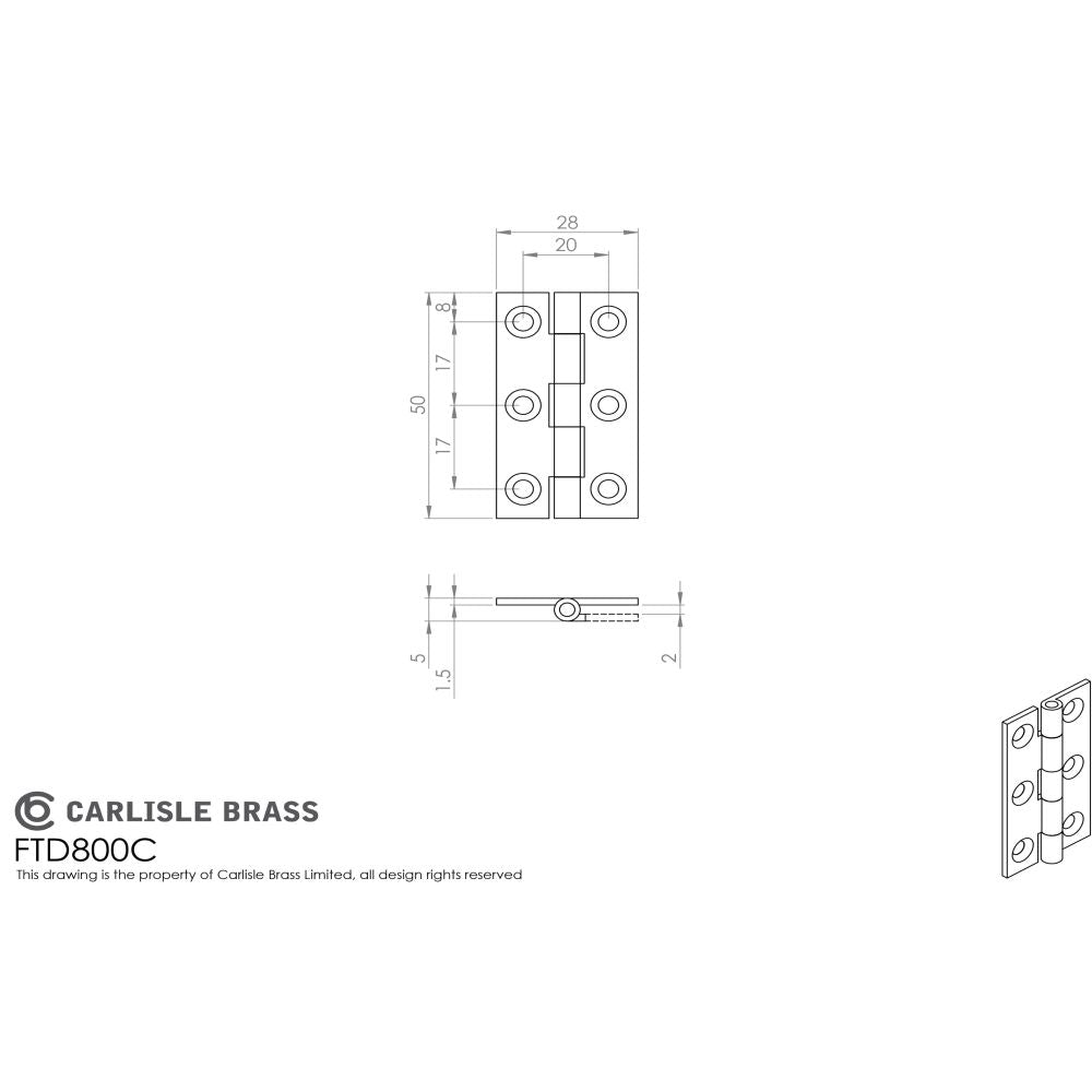 This image is a line drwaing of a FTD - 50 x 28mm Cabinet Hinge - Antique Brass available to order from Trade Door Handles in Kendal