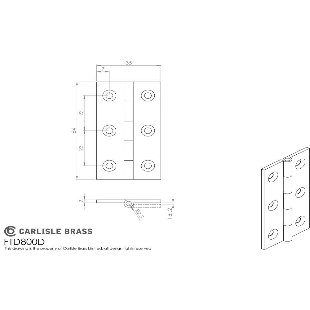 This image is a line drwaing of a FTD - 64 x 35mm Cabinet Hinge - Polished Brass available to order from Trade Door Handles in Kendal