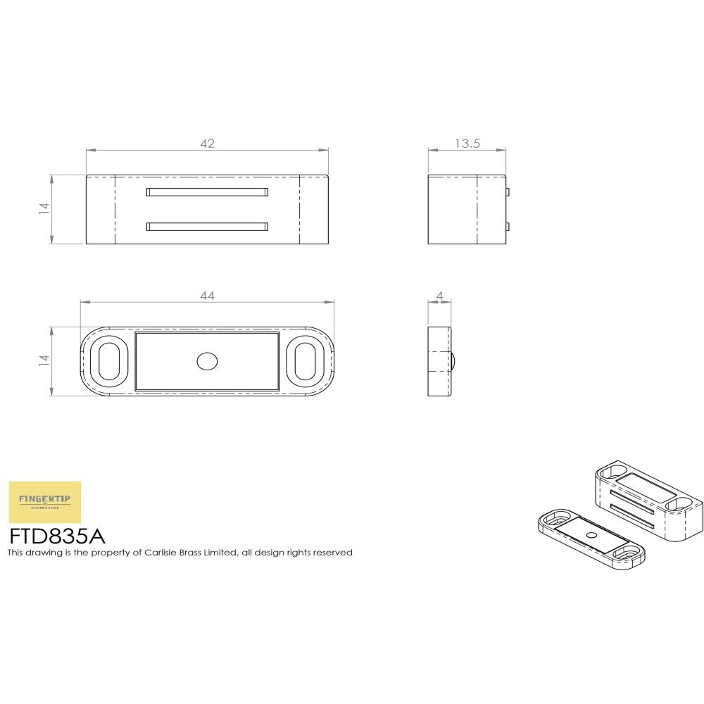 This image is a line drwaing of a FTD - Deluxe Nylon Magnetic Catch - Nylon White available to order from Trade Door Handles in Kendal