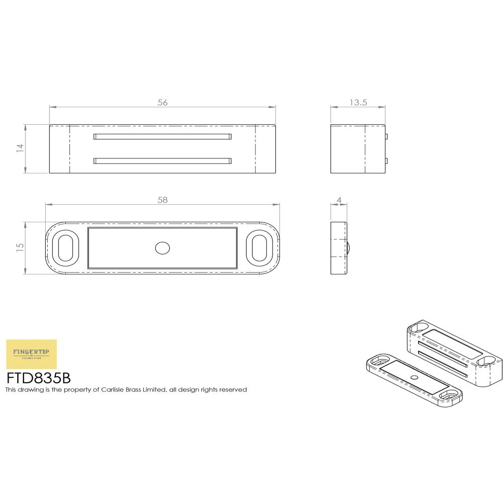 This image is a line drwaing of a FTD - Deluxe Nylon Magnetic Catch - Nylon White available to order from Trade Door Handles in Kendal