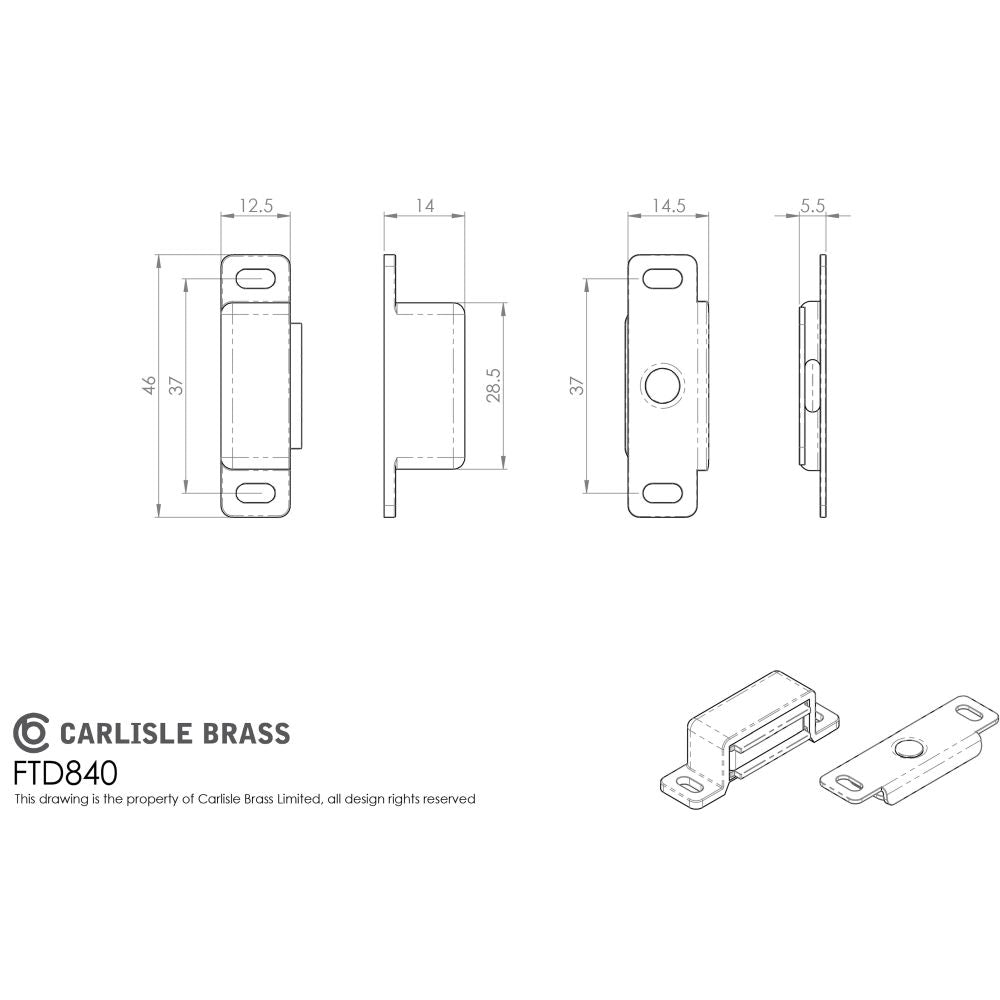 This image is a line drwaing of a FTD - Superior Steel Magentic Catch - Black available to order from Trade Door Handles in Kendal