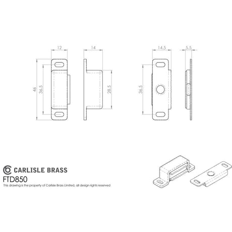 This image is a line drwaing of a FTD - Superior Steel Magnetic Catch - Nickel Plate available to order from Trade Door Handles in Kendal