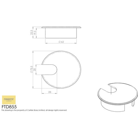 This image is a line drwaing of a FTD - Heavy Pattern Cable Tidy - Satin Nickel available to order from Trade Door Handles in Kendal