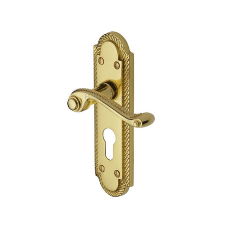 This is an image of a Heritage Brass - Door Handle for Euro Profile Plate Gainsborough Design Polished Bra, g028-48-pb that is available to order from Trade Door Handles in Kendal.